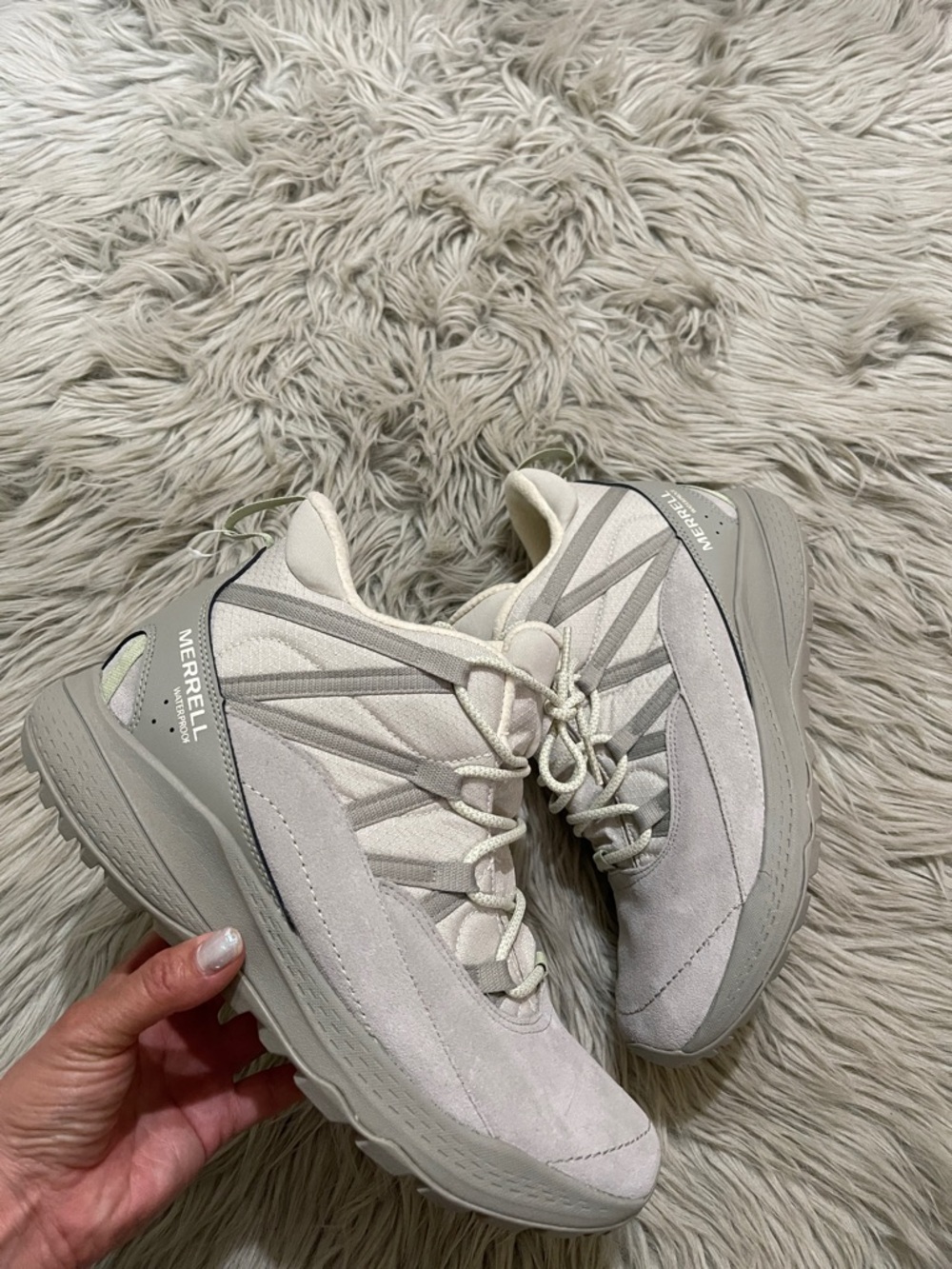 Merrell Women's Light Gray Suede and Mesh Trail Sneakers - Picture 2 of 5